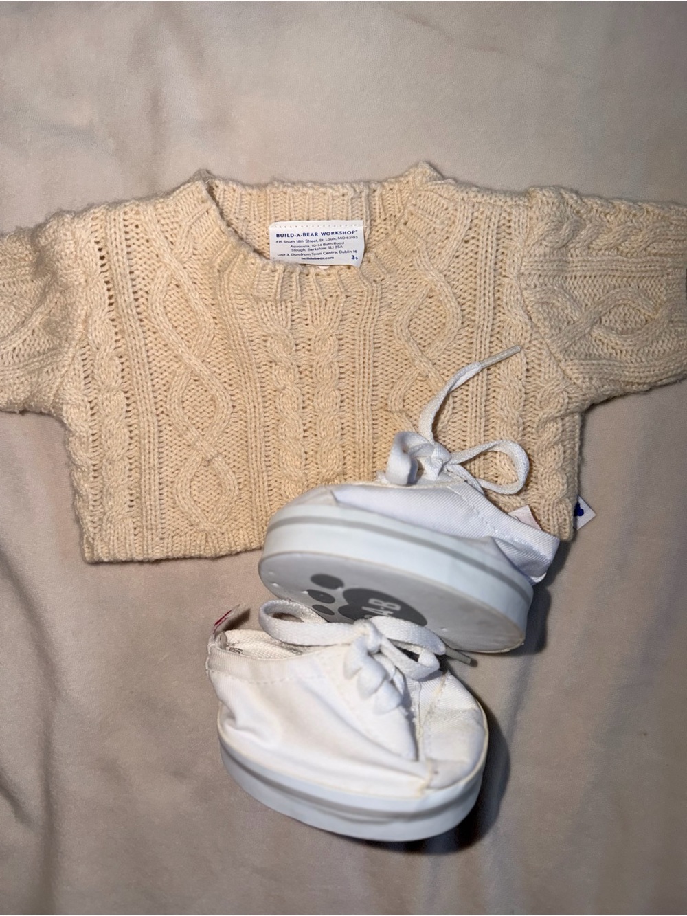 Build-A-Bear Cream Cable Knit Sweater with White Canvas Shoes - Picture 3 of 3